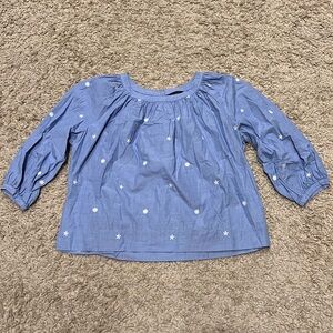 J Crew Blue Women's Blouse with Embroidered White Flowers size 8